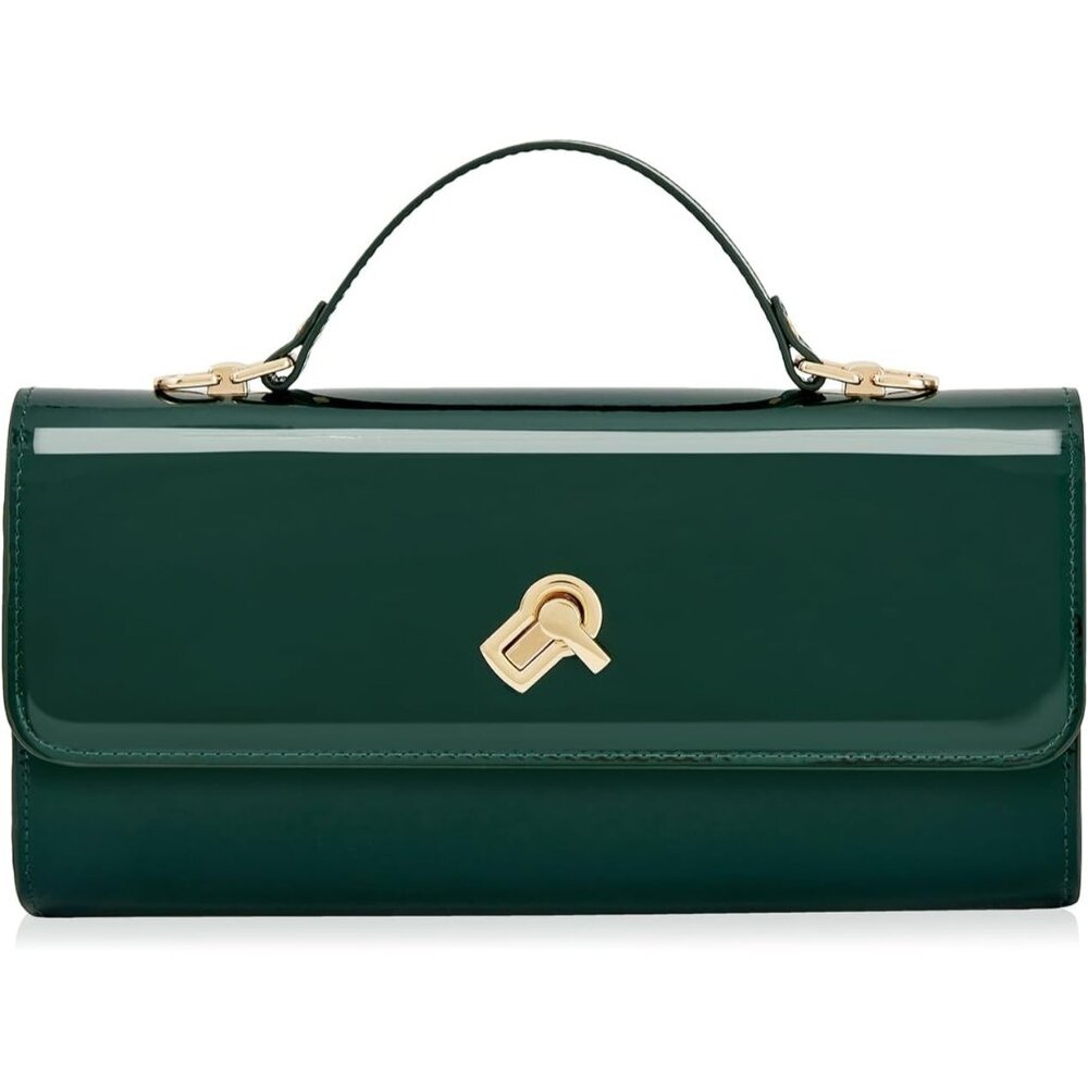 Women's Green Metallic Pu Leather Evening Square Box Crossbody Shoulder Handbag